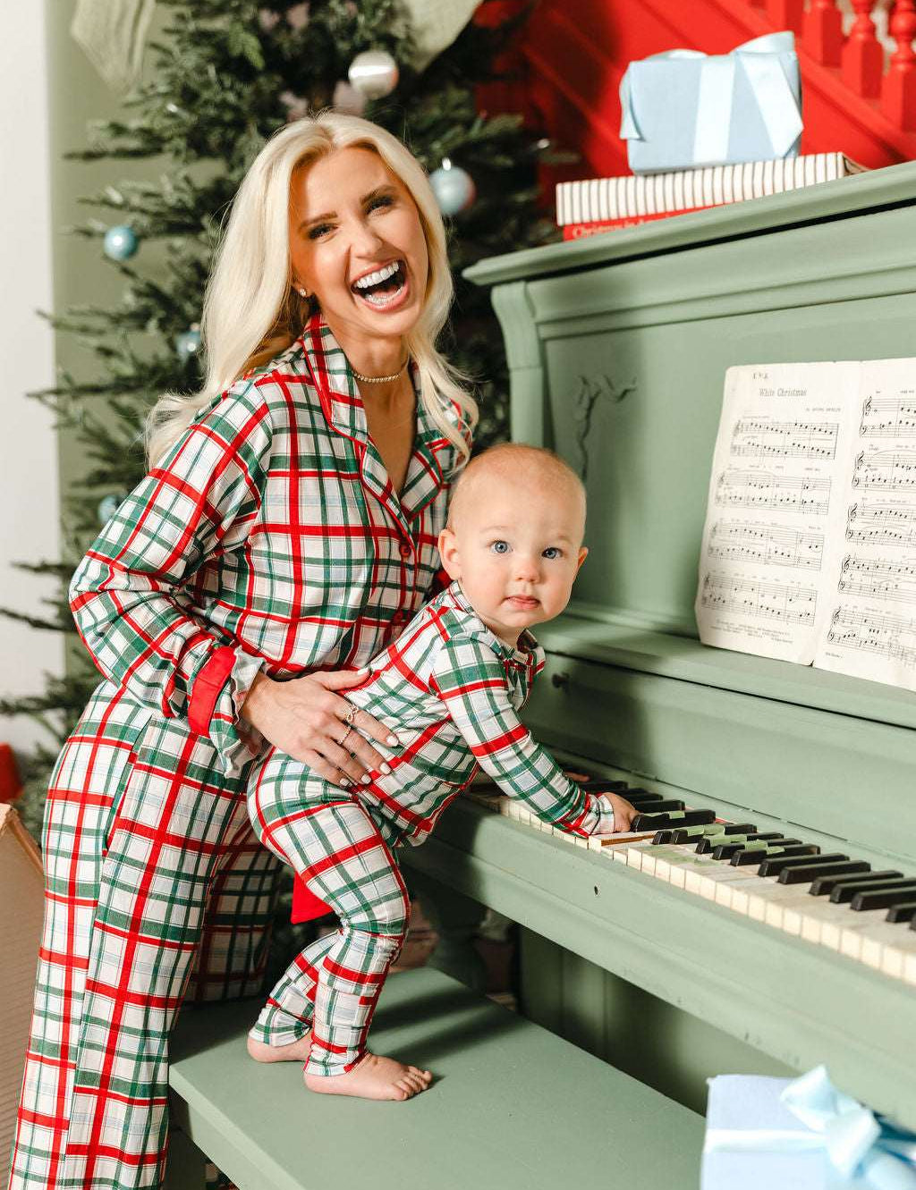 LPC X Tiffany Houghton Christmas Plaid Zipper Onesie