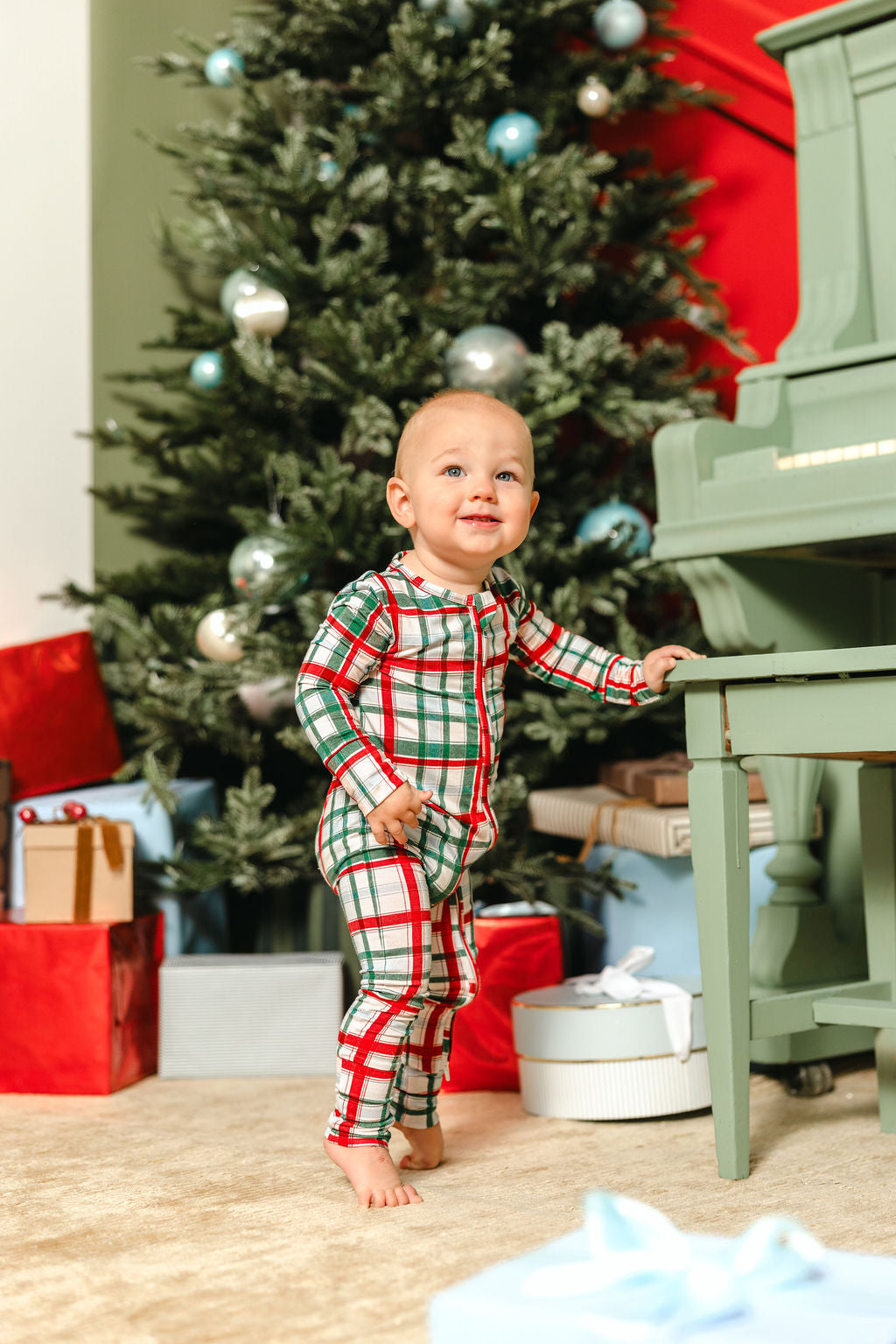 LPC X Tiffany Houghton Christmas Plaid Zipper Onesie