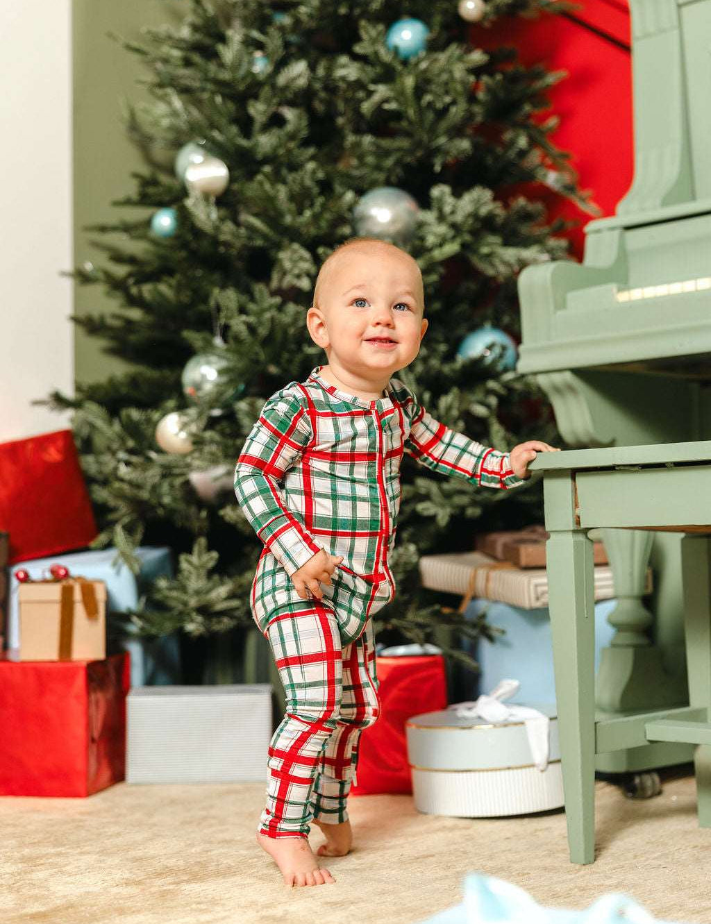LPC X Tiffany Houghton Christmas Plaid Zipper Onesie