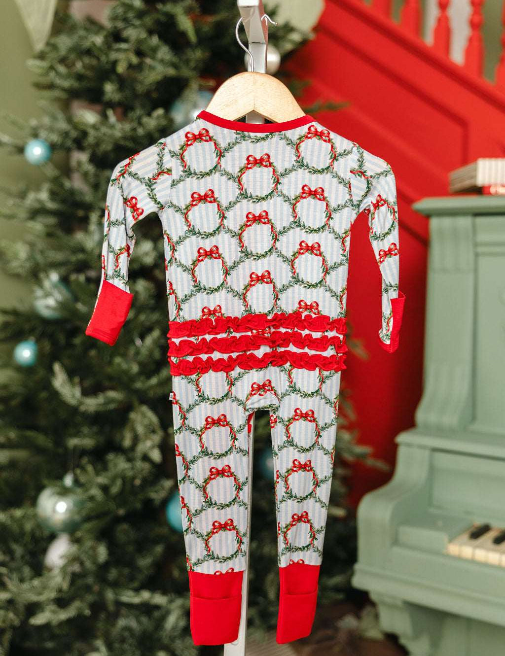 LPC X Tiffany Houghton Wreaths and Ribbons Ruffle Zipper Onesie