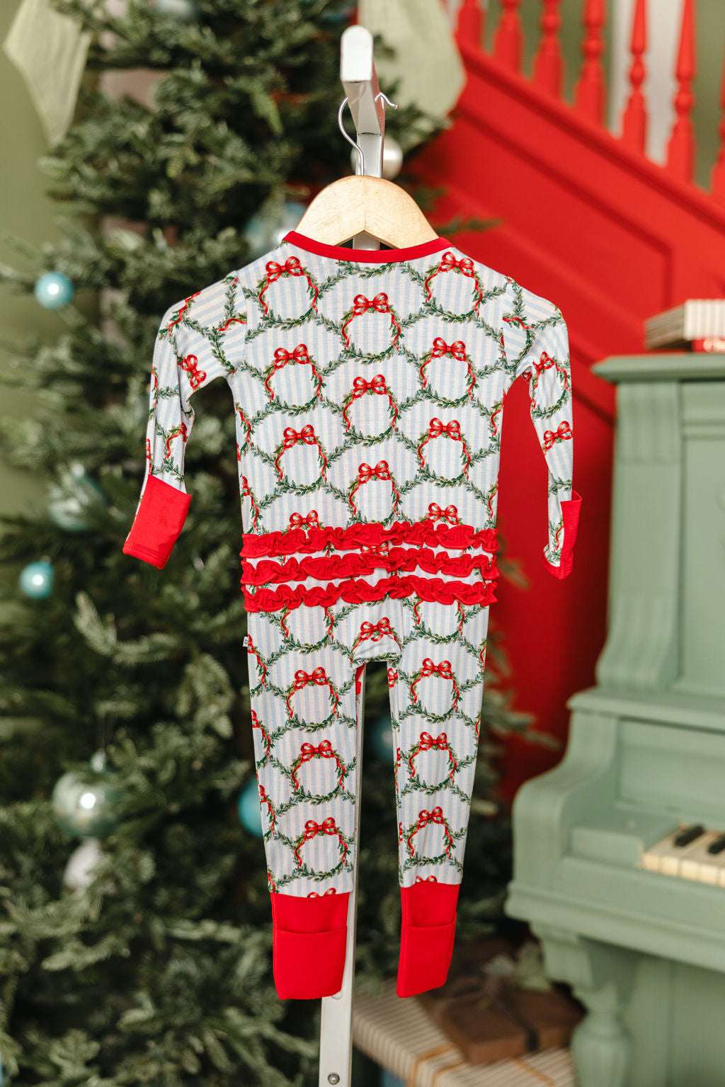LPC X Tiffany Houghton Wreaths and Ribbons Ruffle Zipper Onesie