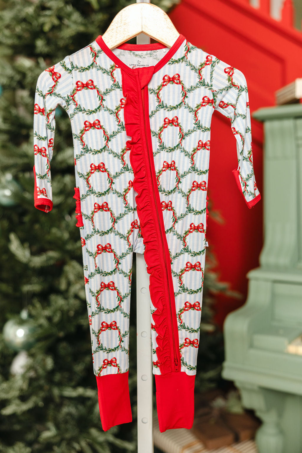 LPC X Tiffany Houghton Wreaths and Ribbons Ruffle Zipper Onesie