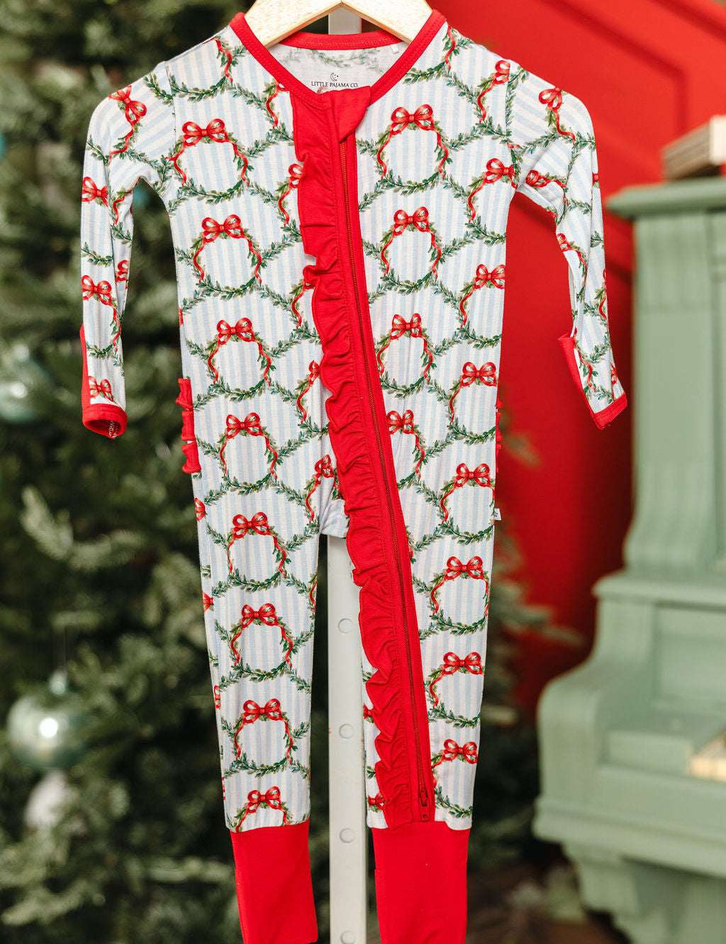 LPC X Tiffany Houghton Wreaths and Ribbons Ruffle Zipper Onesie