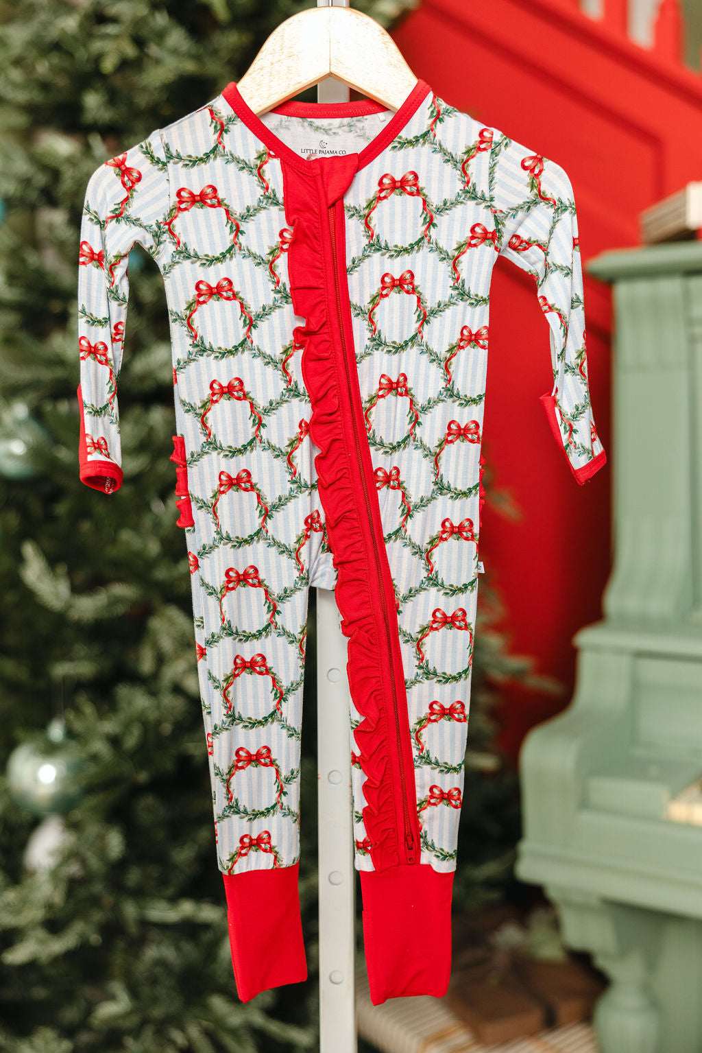 LPC X Tiffany Houghton Wreaths and Ribbons Ruffle Zipper Onesie