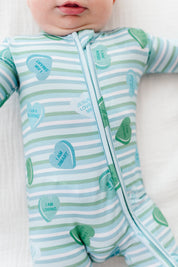 LPC X Daryl-Ann Denner Blue Stripe Affirmation Heart Zipper Onesie - PREORDER Ships in January
