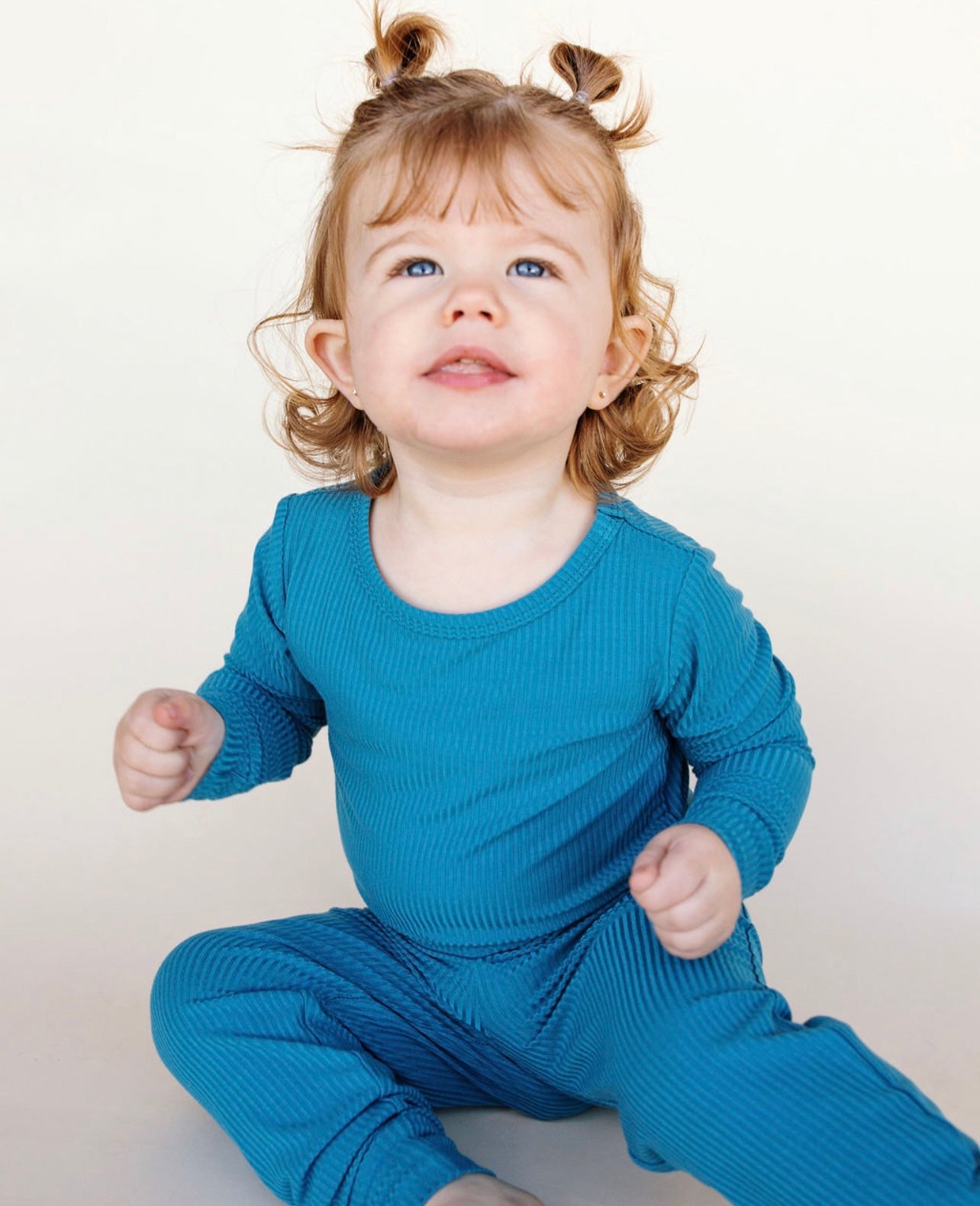 Blue Ribbed Two Piece Pajama Set