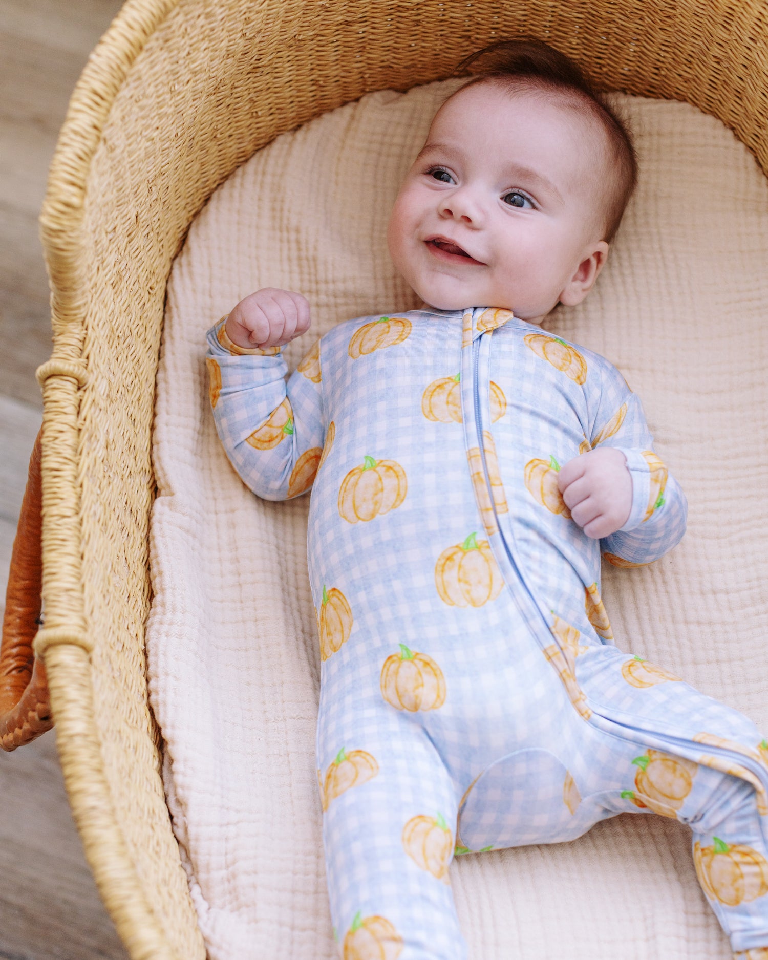 Blue Gingham Pumpkin Zipper Onesie