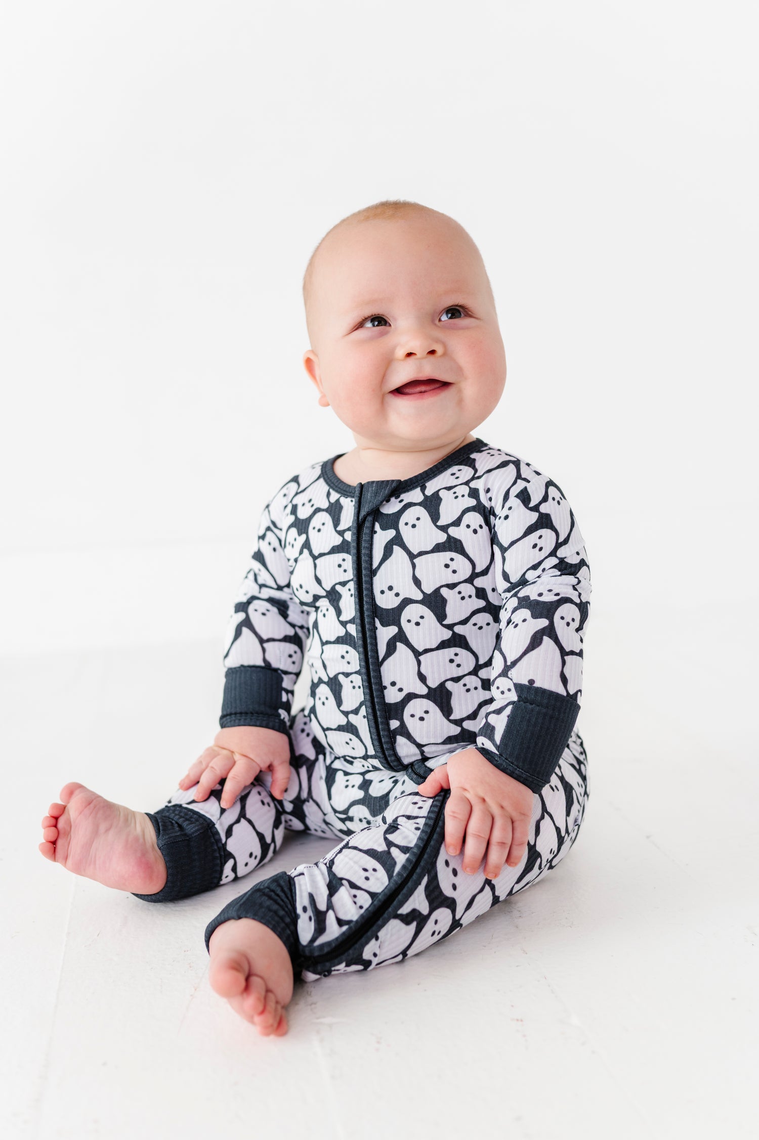 Ghosts Ribbed Zipper Onesie