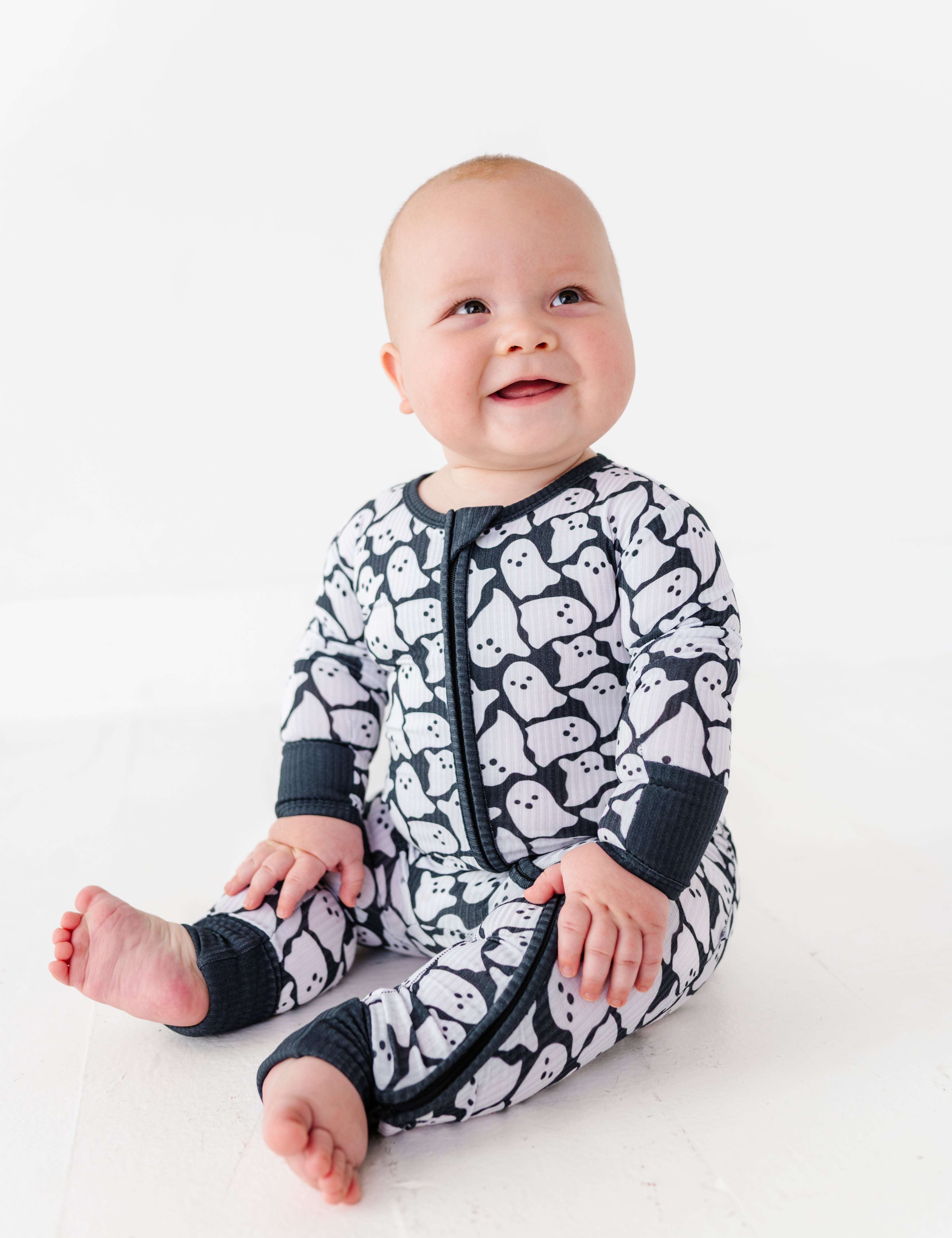 Ghosts Ribbed Zipper Onesie