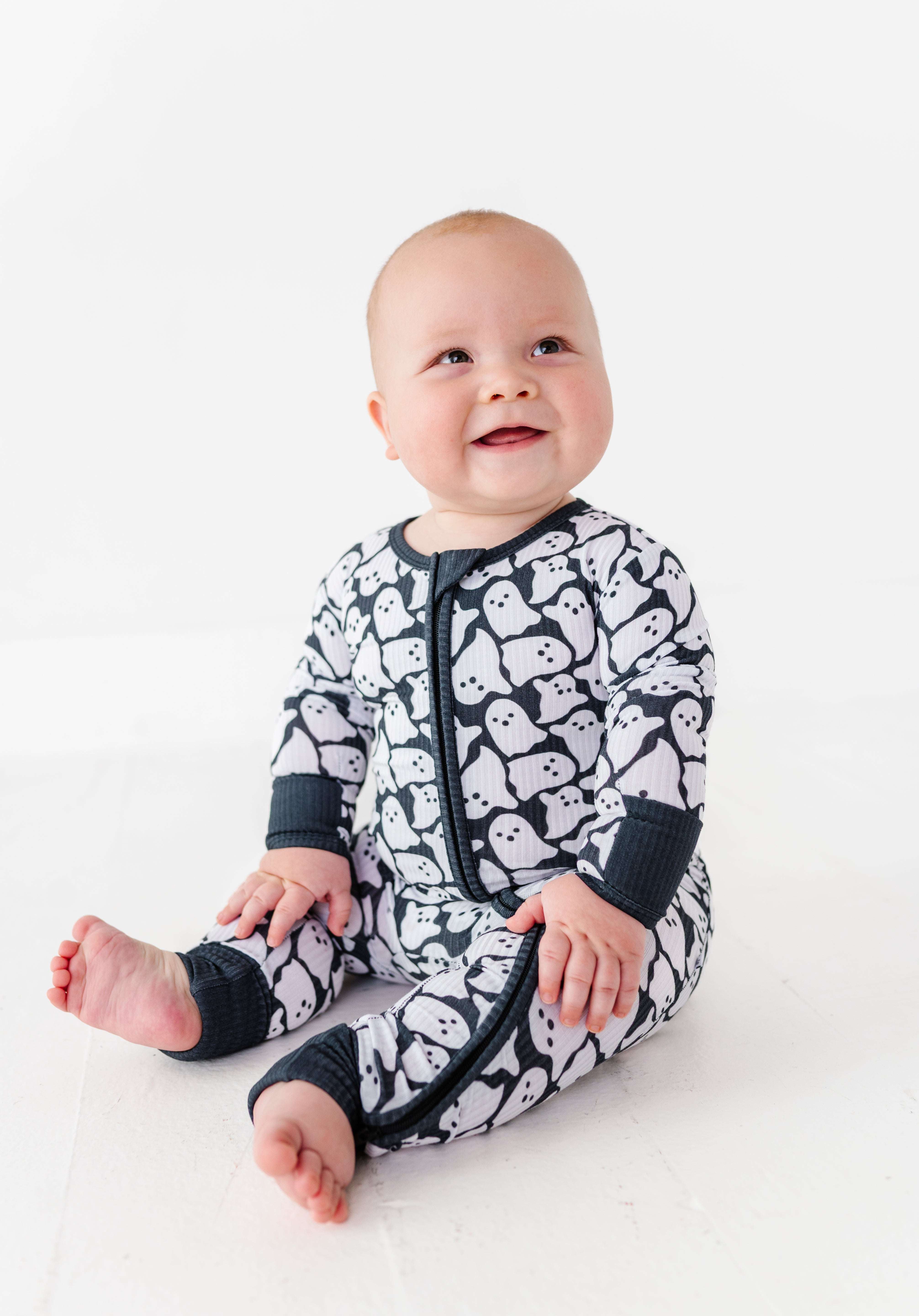 Ghosts Ribbed Zipper Onesie