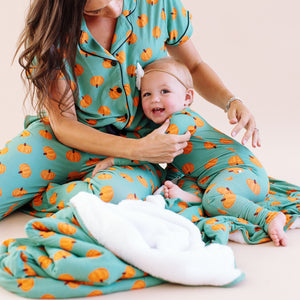 Ribbed Pumpkin Green Womens Flare Pajama Set