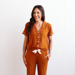 Rust Ribbed Womens Flare Set