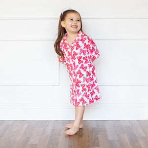 Red Bow Girls Button Down Gown