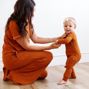 Rust Ribbed Convertible Onesie