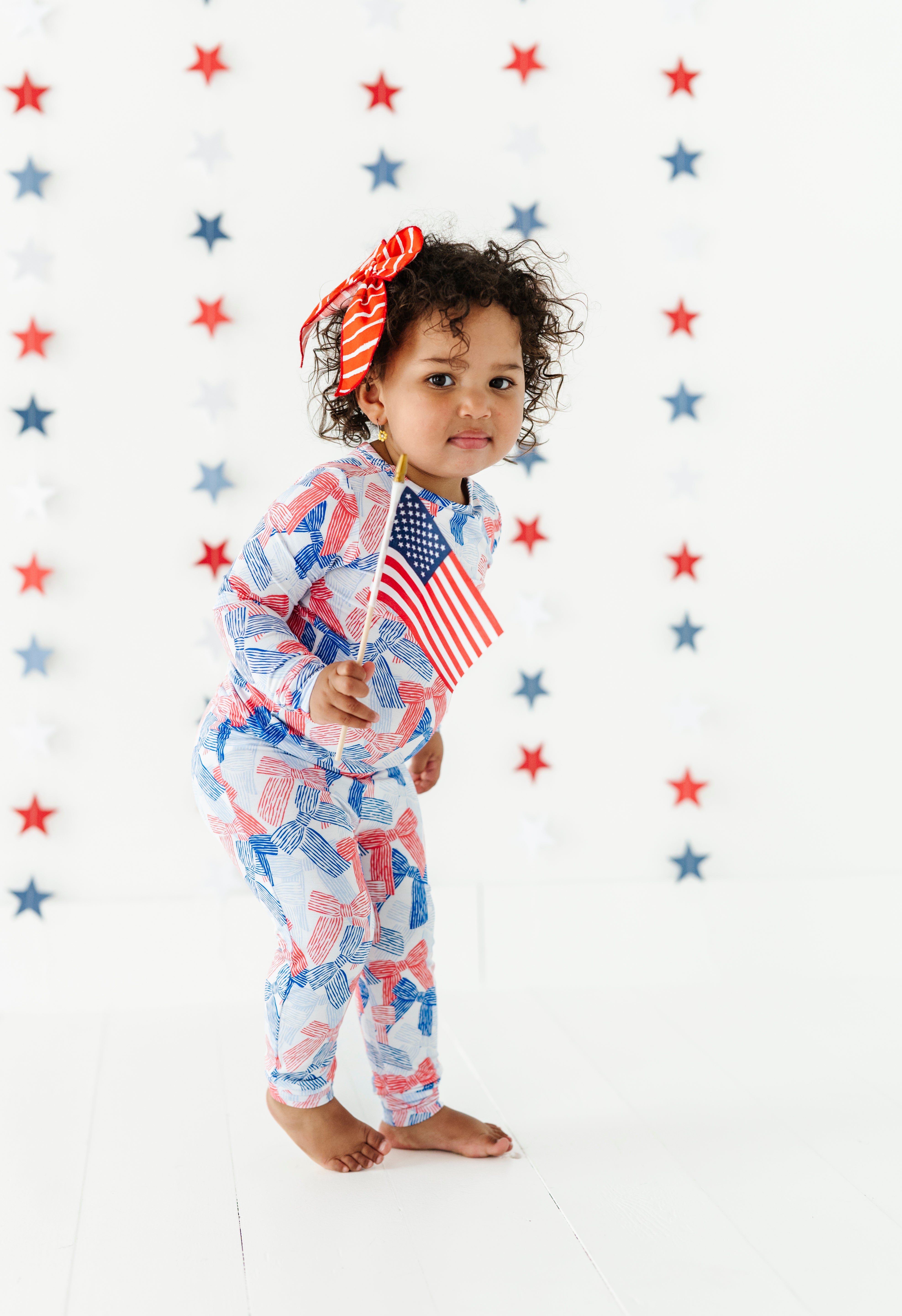 Red White Blue Bow Two Piece Pajama Set