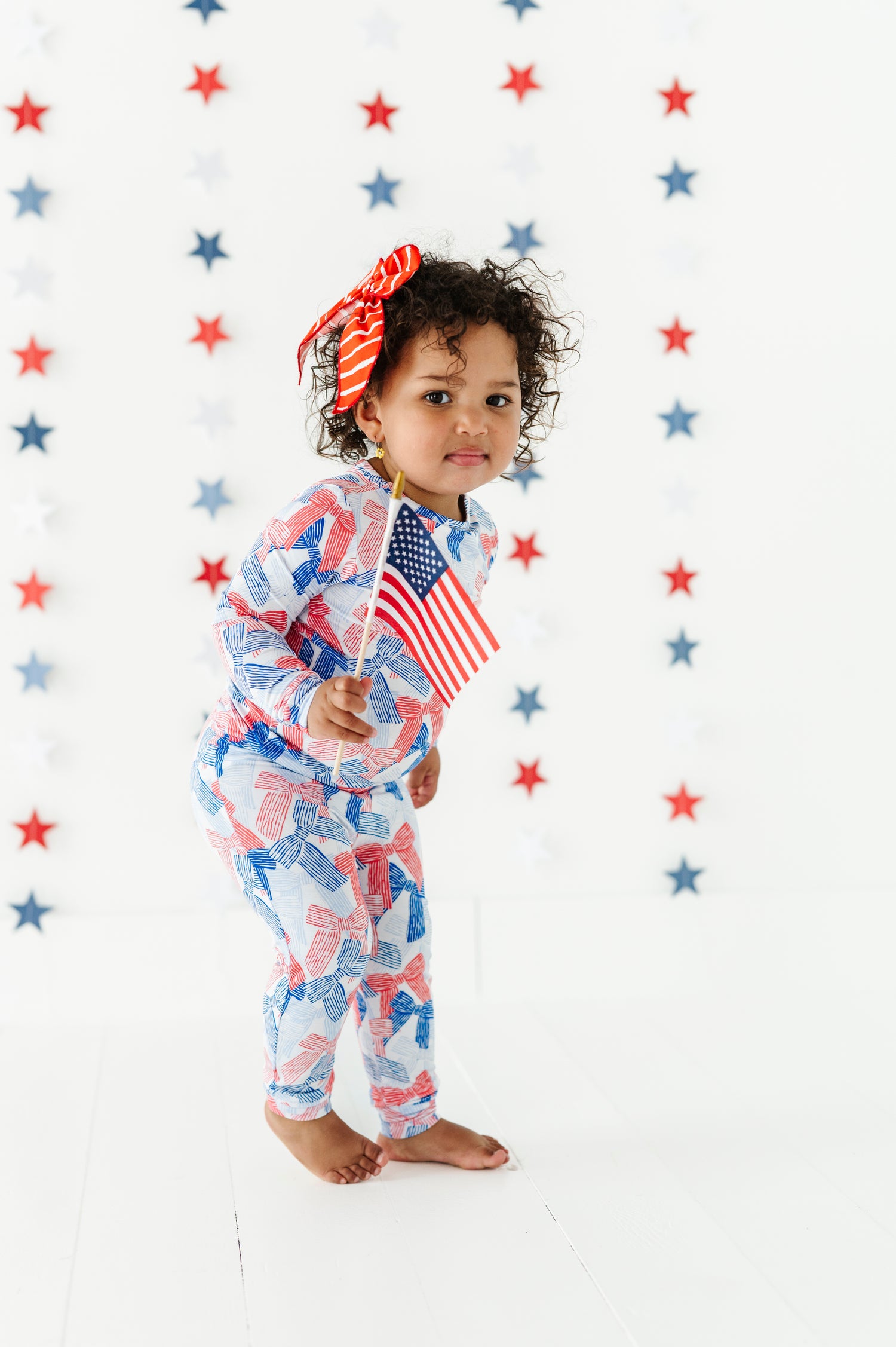 Red White Blue Bow Two Piece Pajama Set