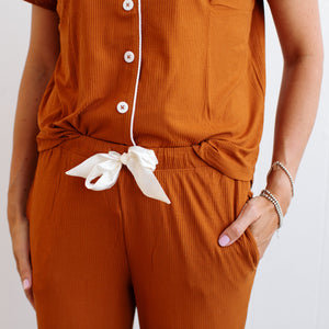 Rust Ribbed Womens Flare Set