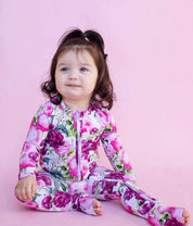 Purple Rose Garden Zipper Onesie