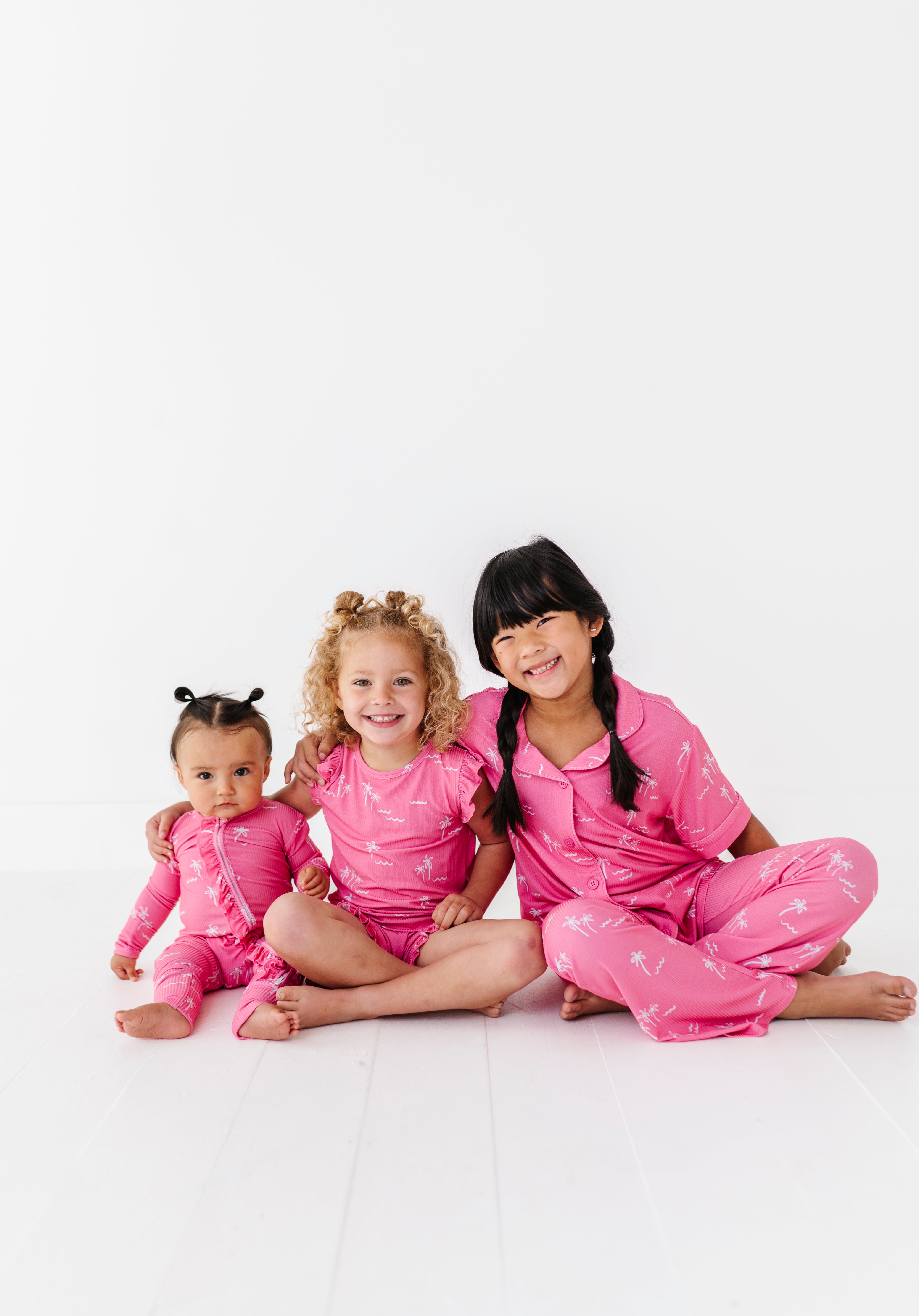 Pink Palms Ribbed Zipper Onesie