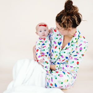 Women's Colorful Lights Button Down Pajama Set