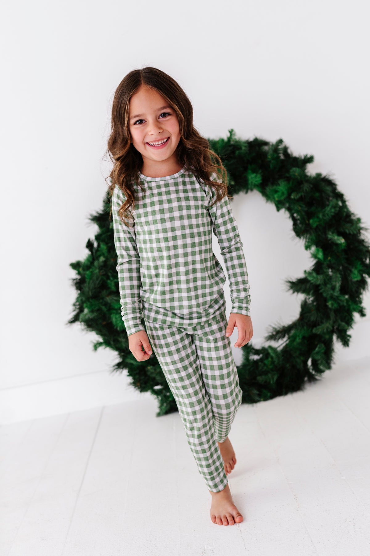Green Gingham Two Piece Pajama Set