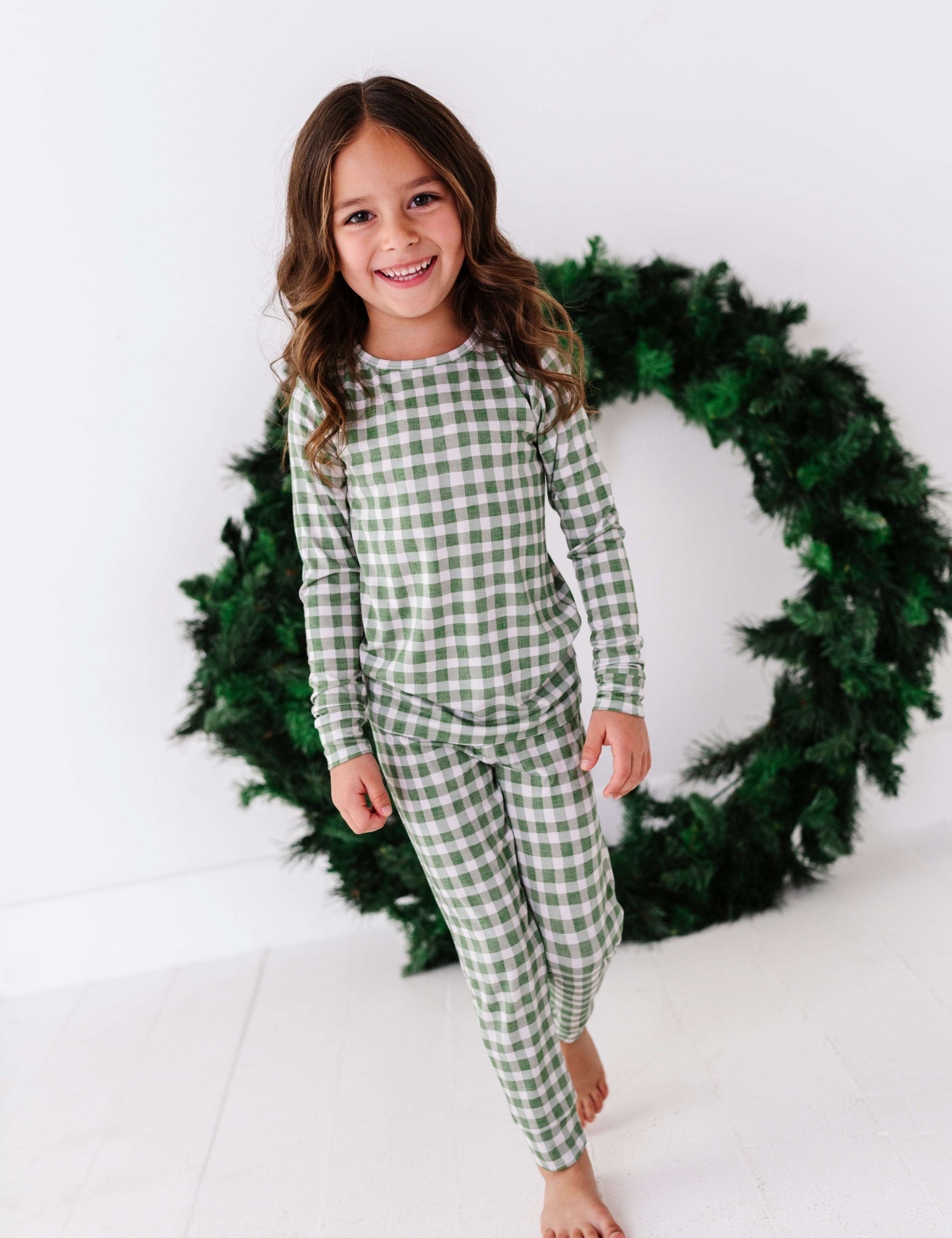 Green Gingham Two Piece Pajama Set