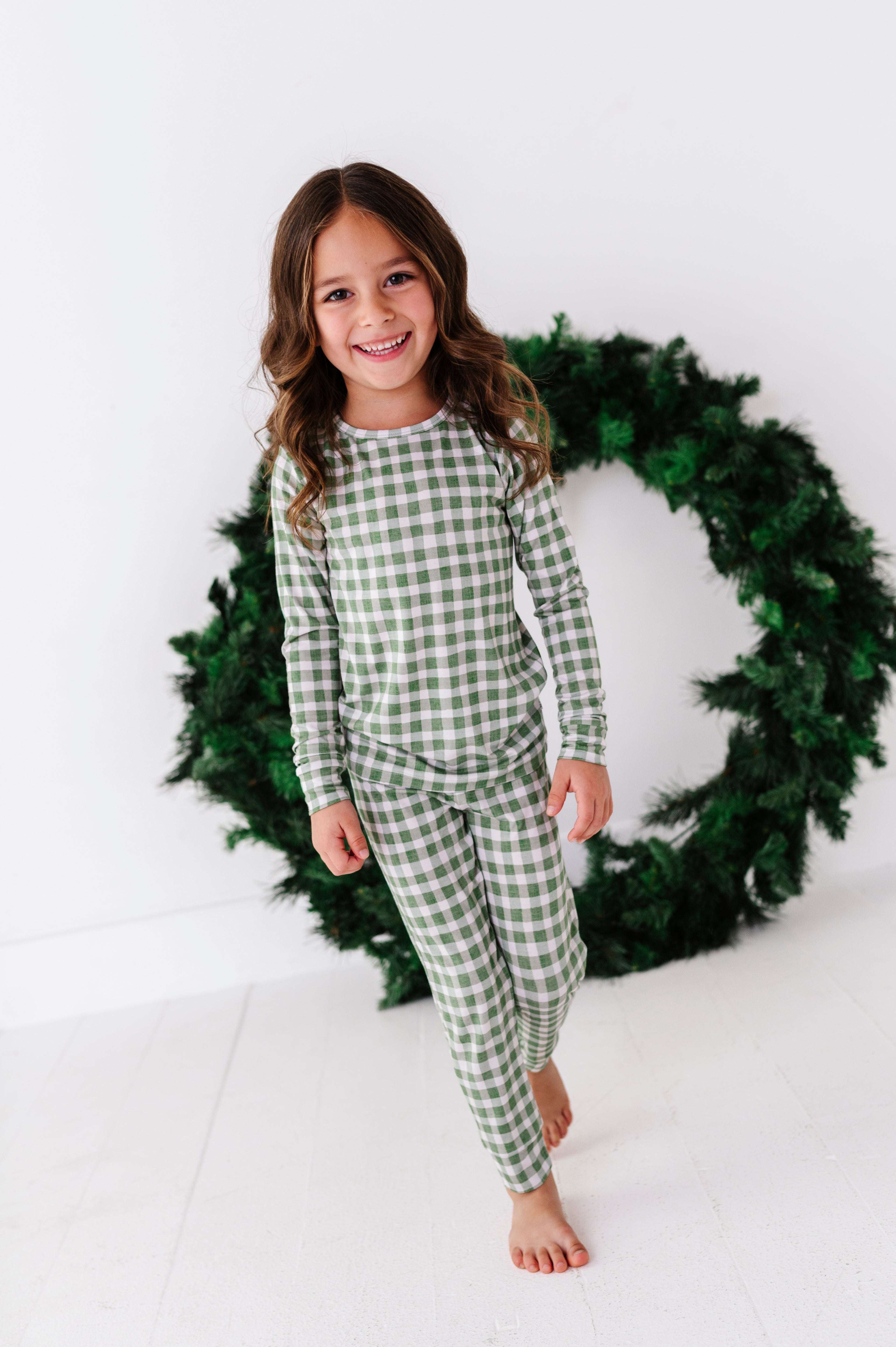 Green Gingham Two Piece Pajama Set