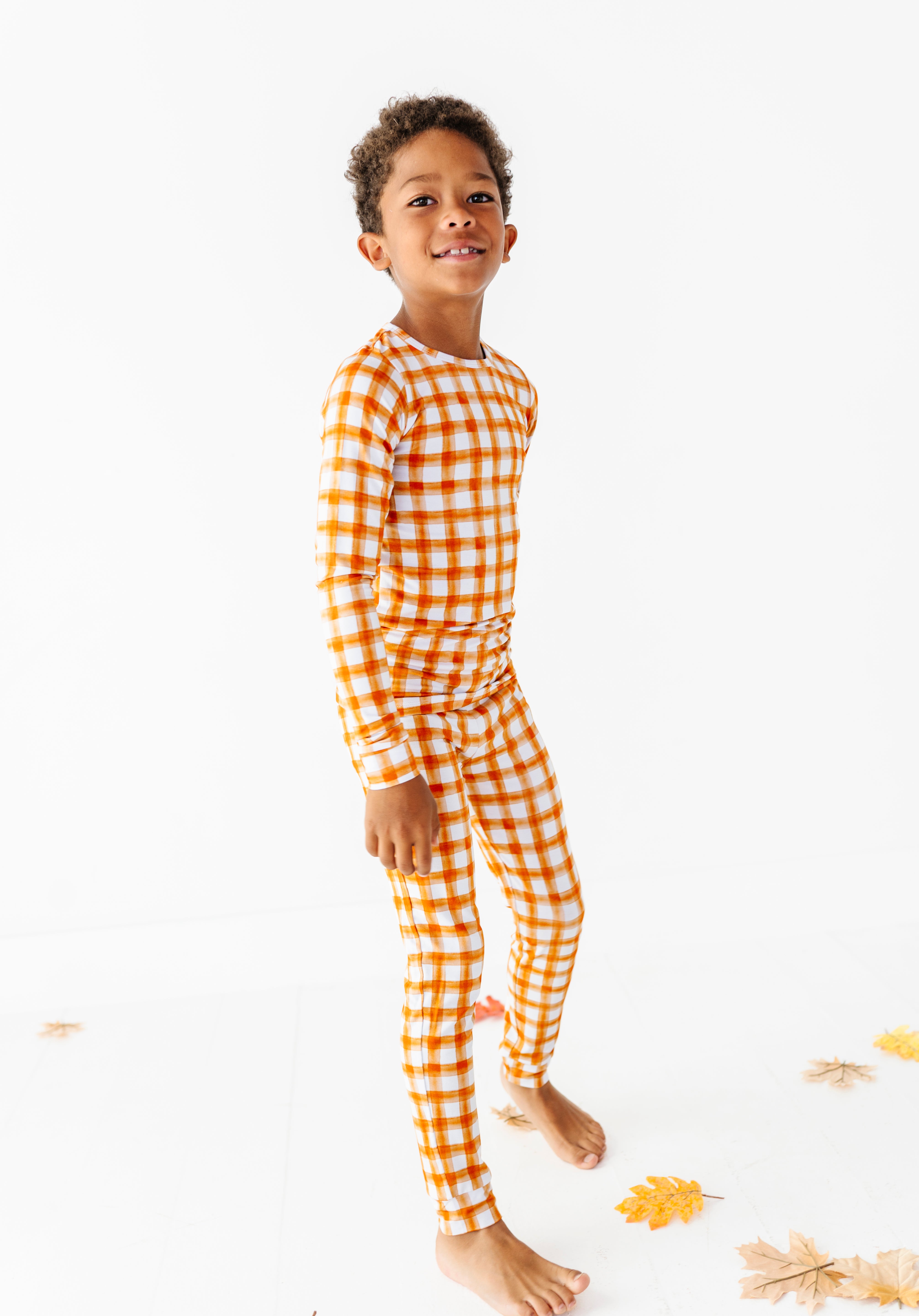 Orange Gingham Two Piece Pajama Set