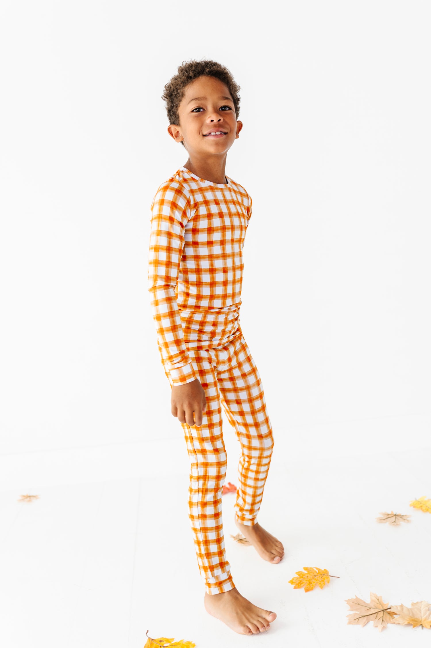 Orange Gingham Two Piece Pajama Set