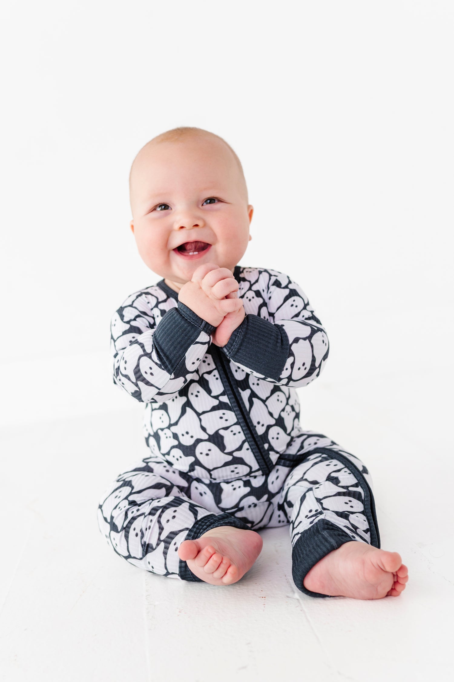 Ghosts Ribbed Zipper Onesie