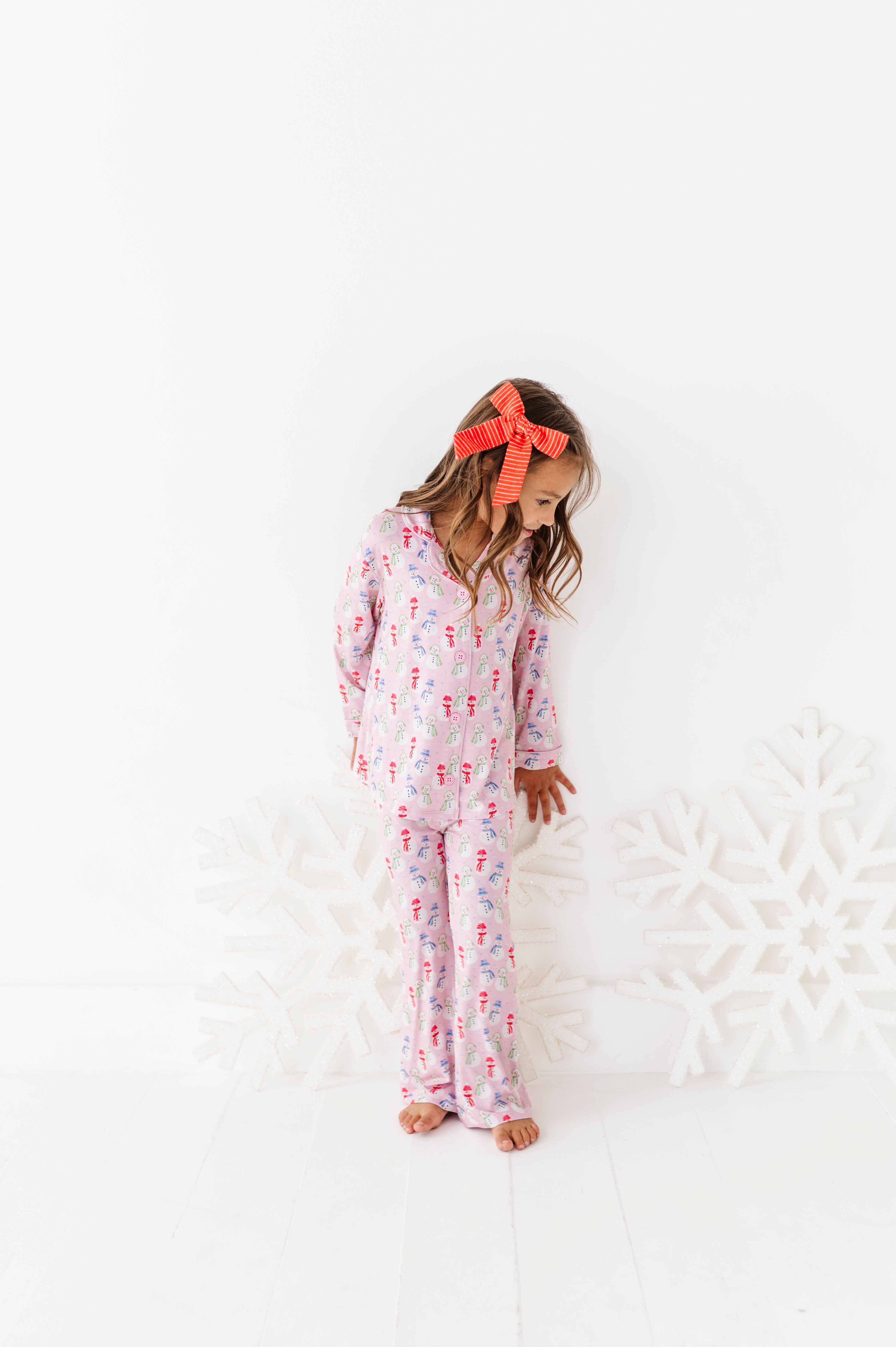 Pink Snowman Girls Flare Lounge Set