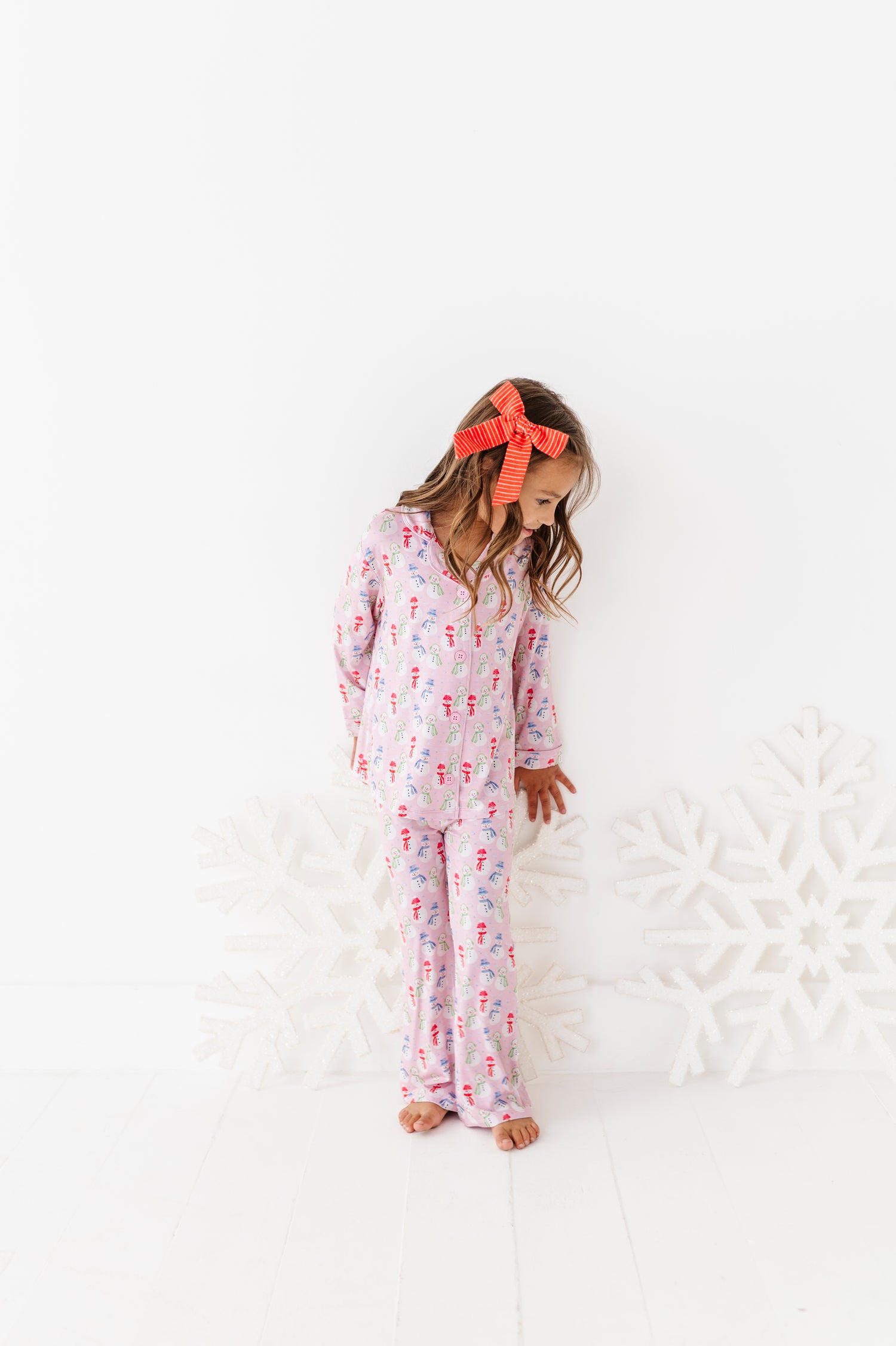 Pink Snowman Girls Flare Lounge Set