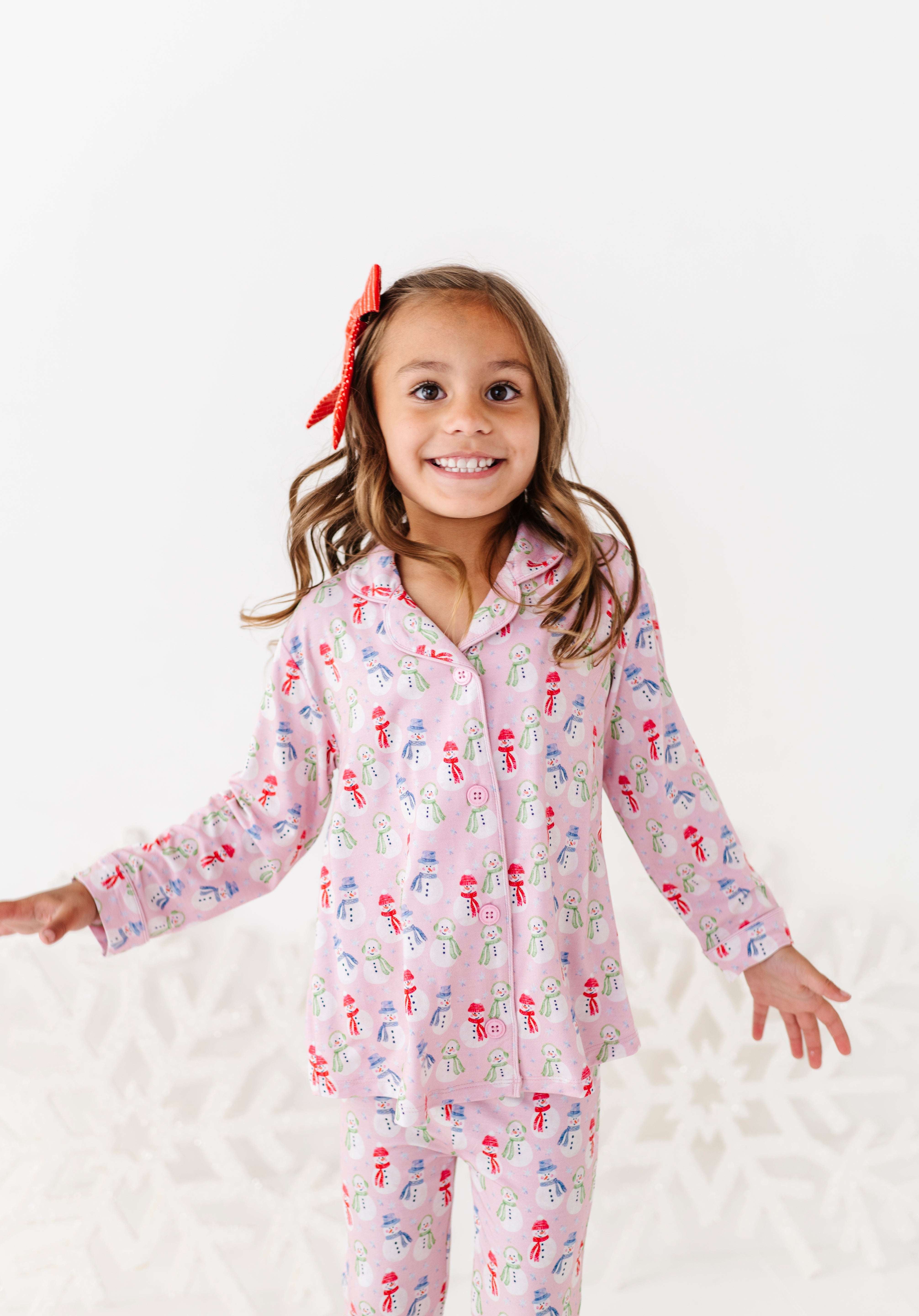 Pink Snowman Girls Flare Lounge Set