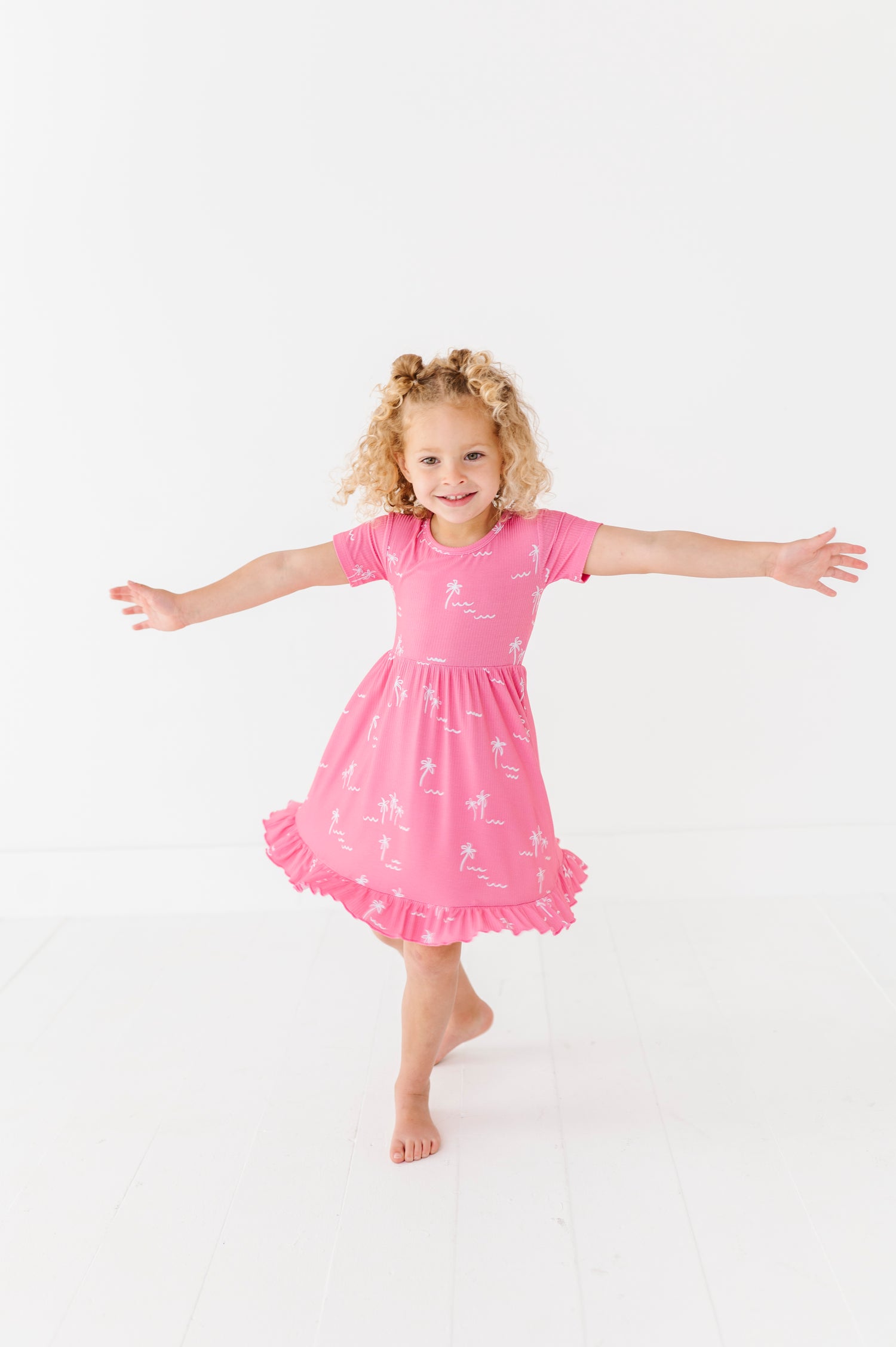 Pink Palm Ruffle Dress