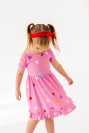Colorful Hearts Ribbed Twirl Dress