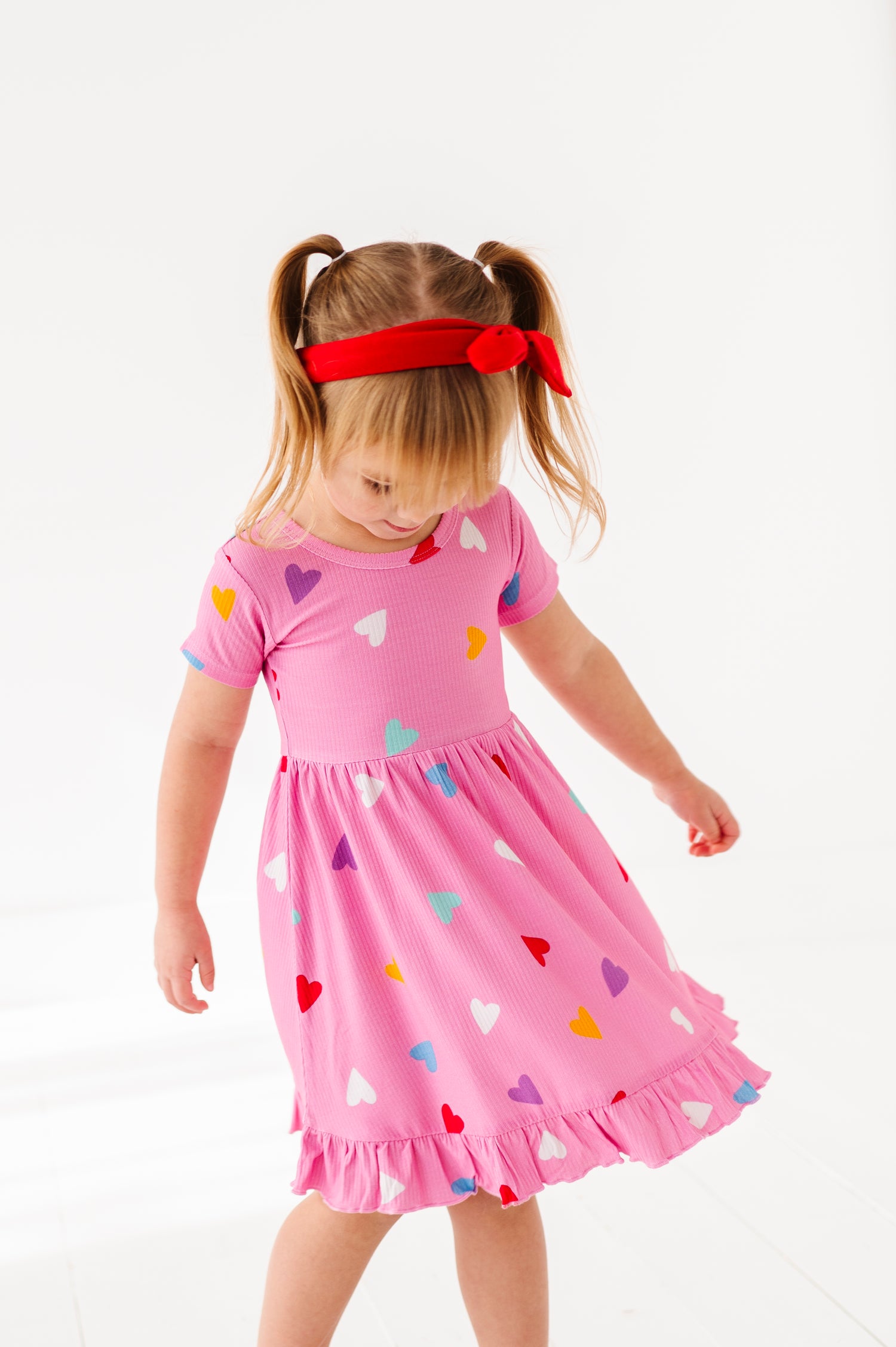 Colorful Hearts Ribbed Twirl Dress