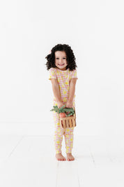 Chick Pink Gingham Short Sleeve Long Pant