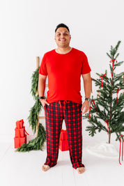 Classic Red Plaid Ribbed Men's Set