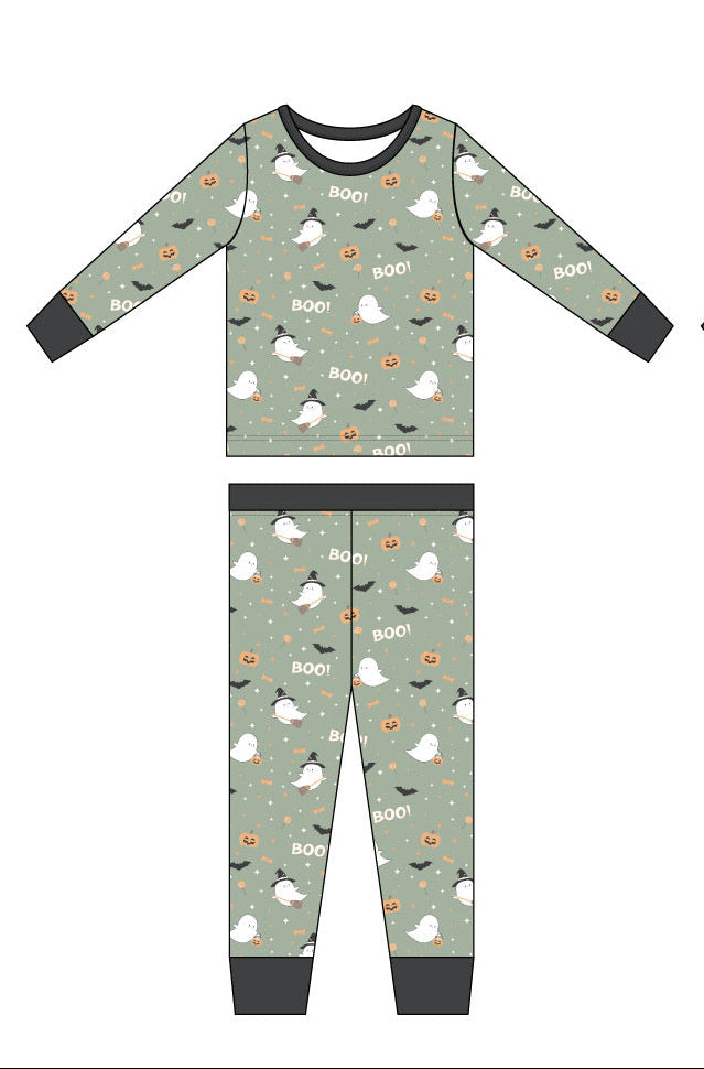 Happy Spooky Green Two Piece Pajama Set