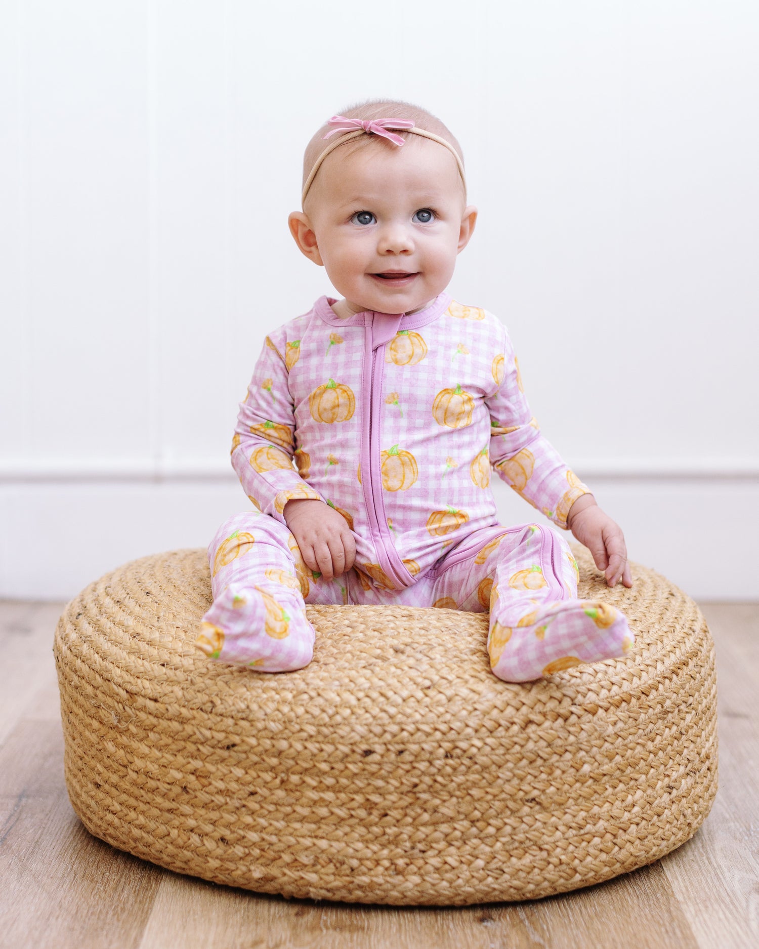 Pink Gingham Pumpkin Zipper Onesie