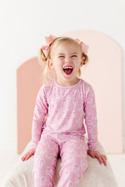 Pink Check with Bows Two Piece Pajama Set