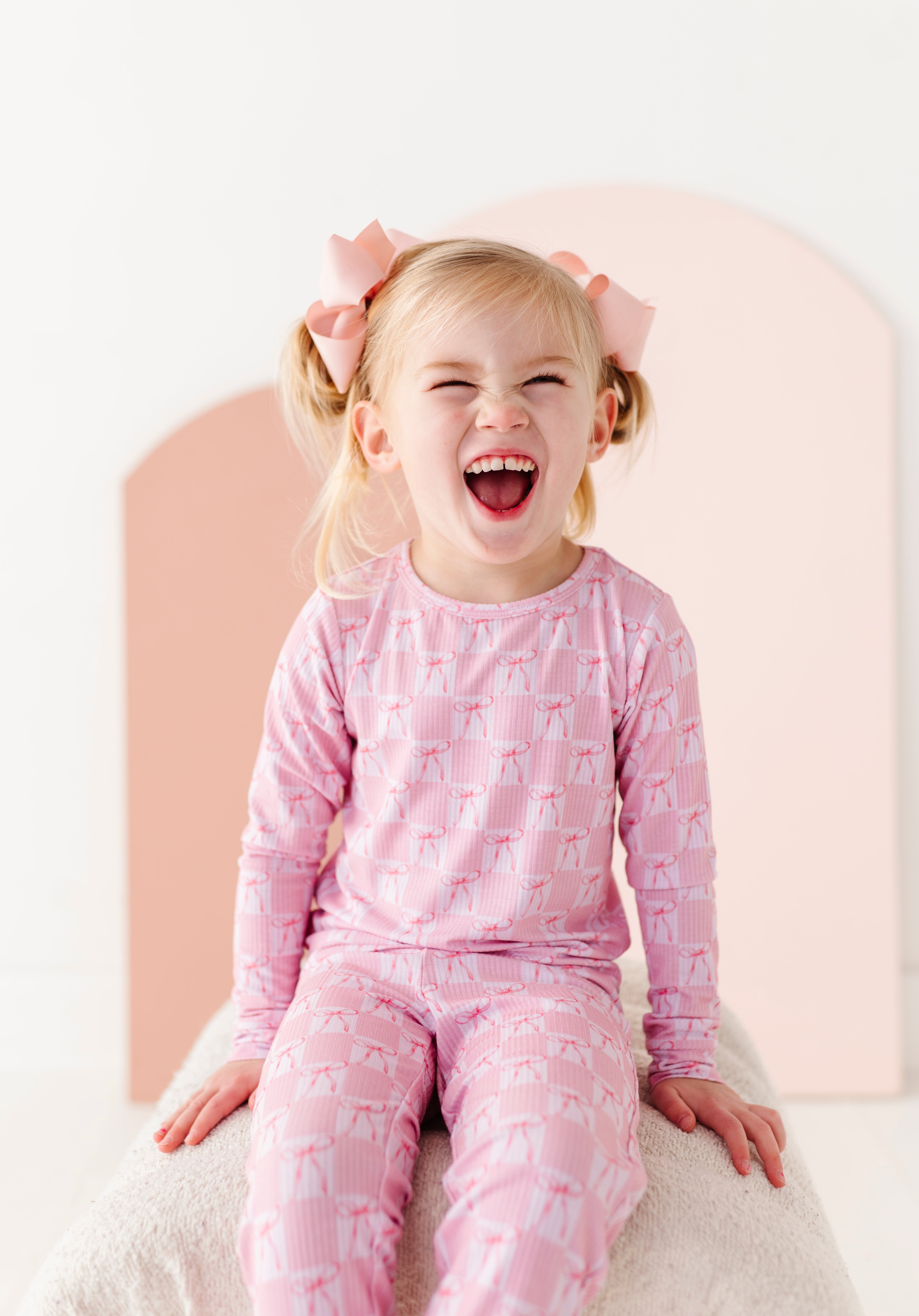 Pink Check with Bows Two Piece Pajama Set