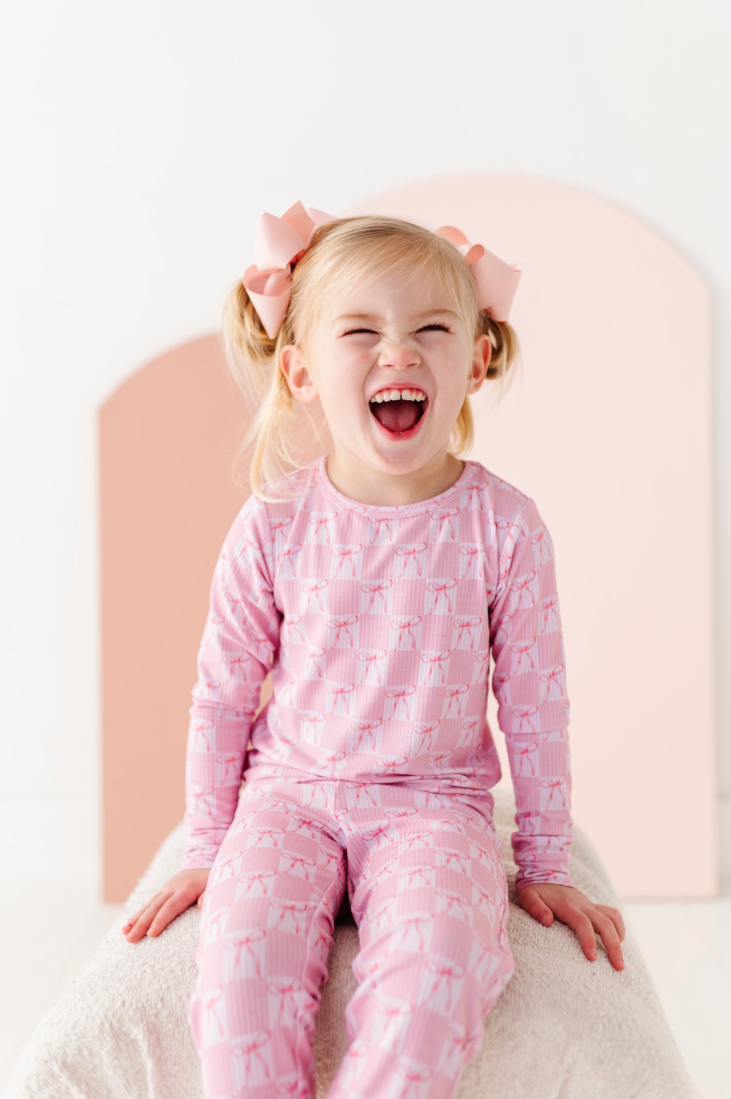 Pink Check with Bows Two Piece Pajama Set