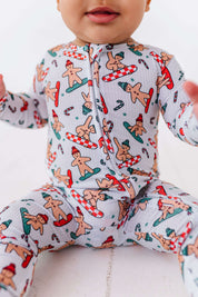 Snowboarding Gingerbread Zipper Onesie