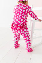 Load image into Gallery viewer, Pink Affirmation Heart Footed Onesie
