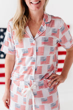 Load image into Gallery viewer, American Flag Women’s Button Down Short Set
