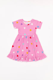 Colorful Hearts Ribbed Twirl Dress