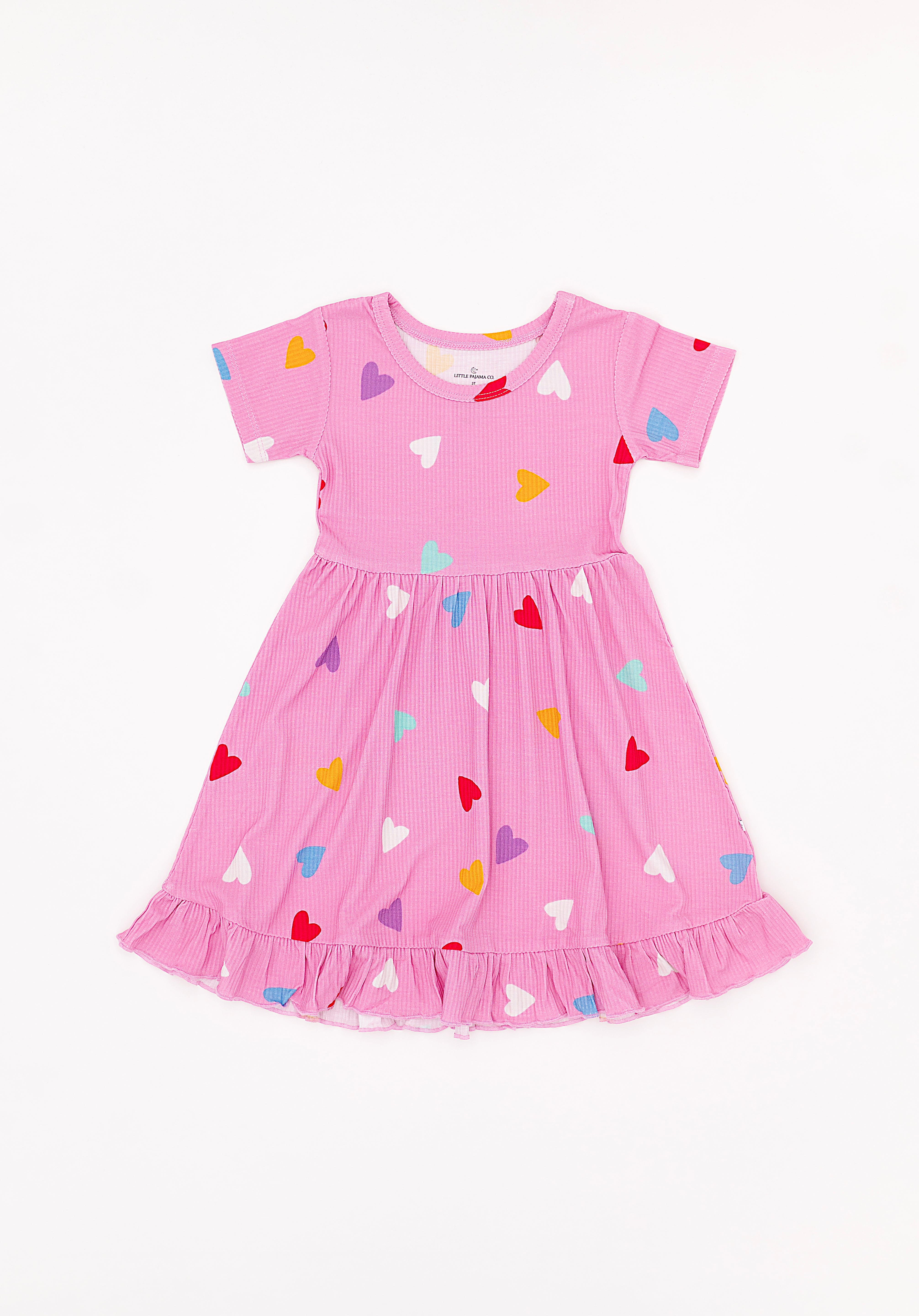 Colorful Hearts Ribbed Twirl Dress