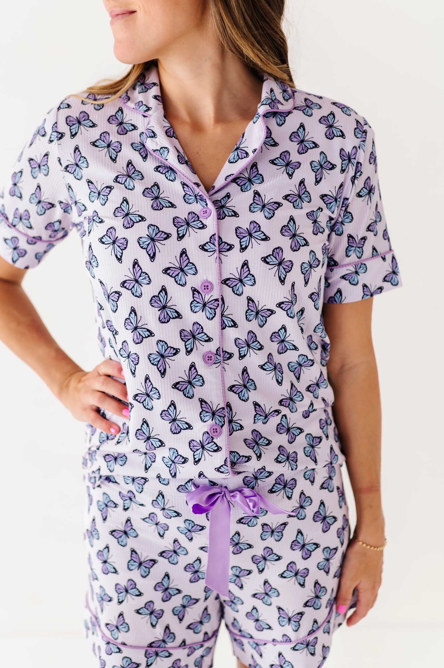 Purple Butterfly Women's Short Set