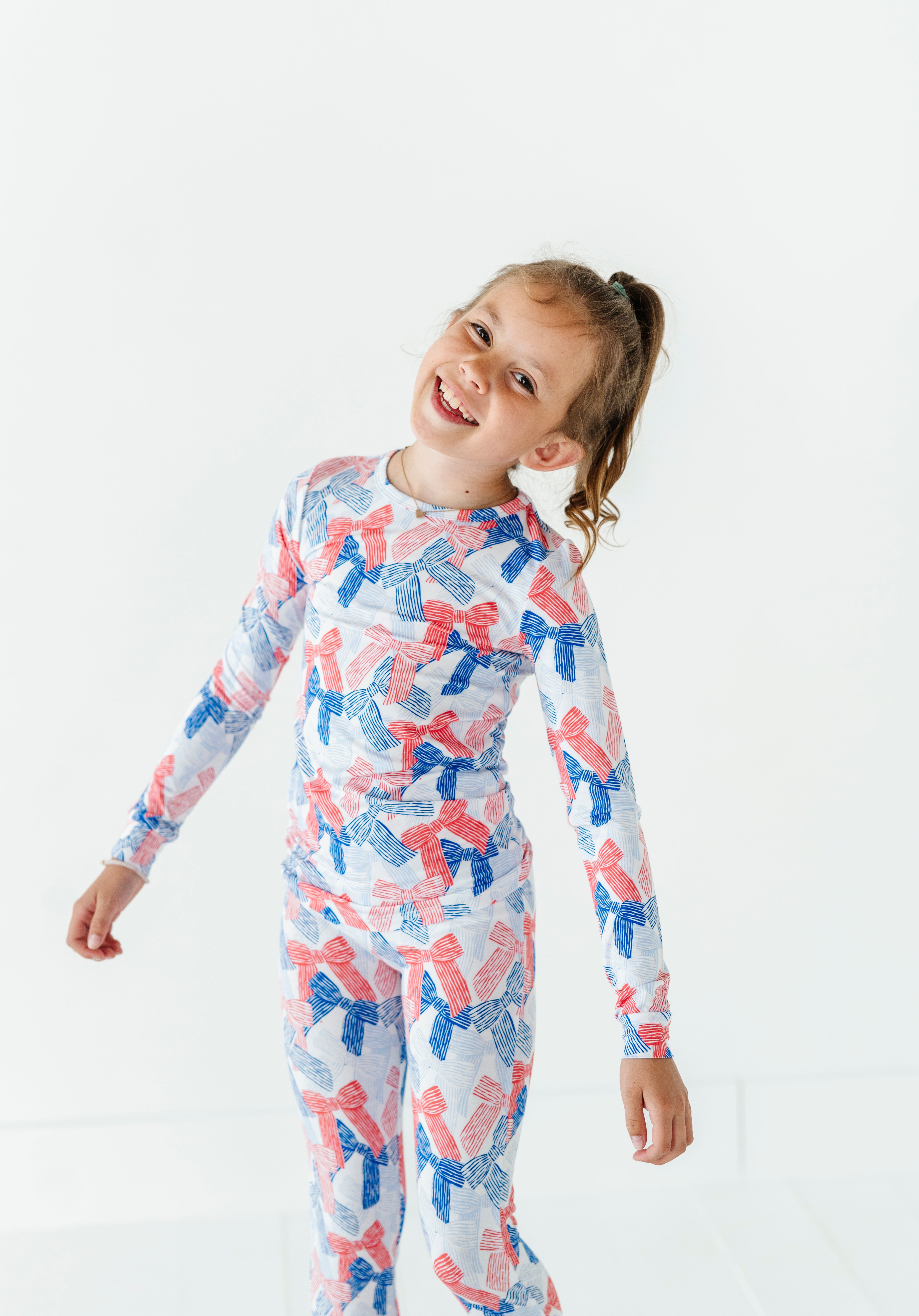 Red White Blue Bow Two Piece Pajama Set